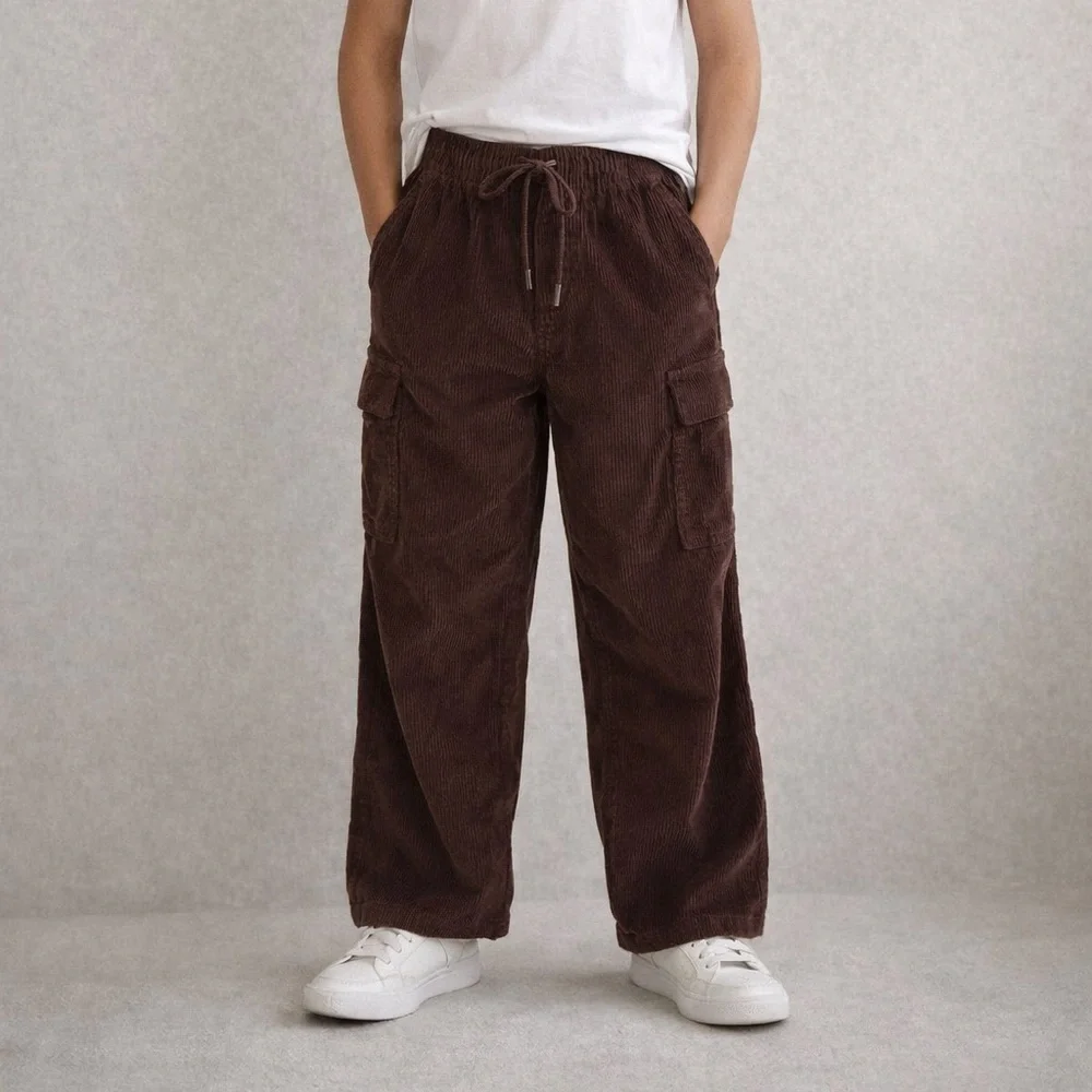 Gap Kids Corduroy Cargo Pants Brown‎ 100% Cotton Wide Leg Size 10 NWT